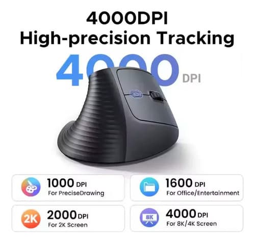 Mouse Vertical Sem Fio Ergonômico Ugreen M571p 4000 Dpi Preto - 4