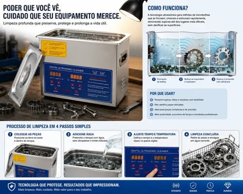 Maquina Aquecimento Ultrassônico Cleaner Limpeza Metais 3l 220v - 5