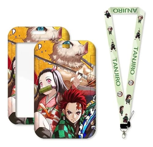 Porta Crachá Do Demon Slayer Com Cordão + Brinde Preto - 1